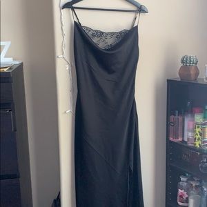 Black long silk slip dress with slit - forever 21